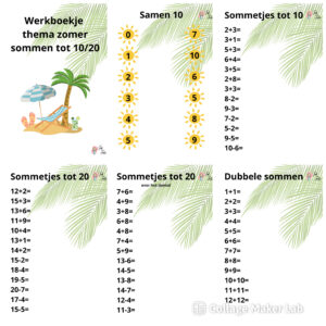 Werkboekje thema zomer sommen tot 10-20