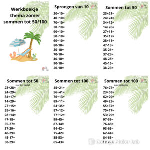 Werkboekje thema zomer sommen tot 50-100