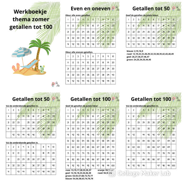 Werkboekje thema zomer getallen tot 100